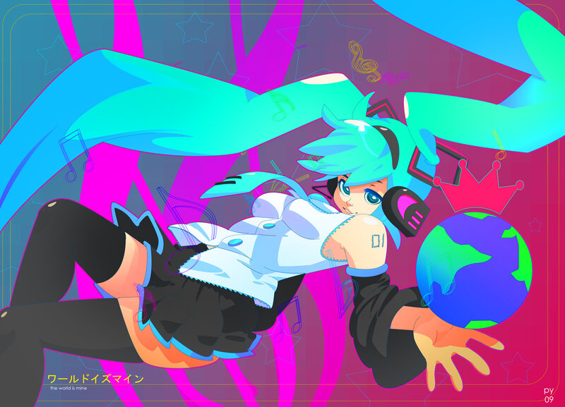 Miku holding a globe