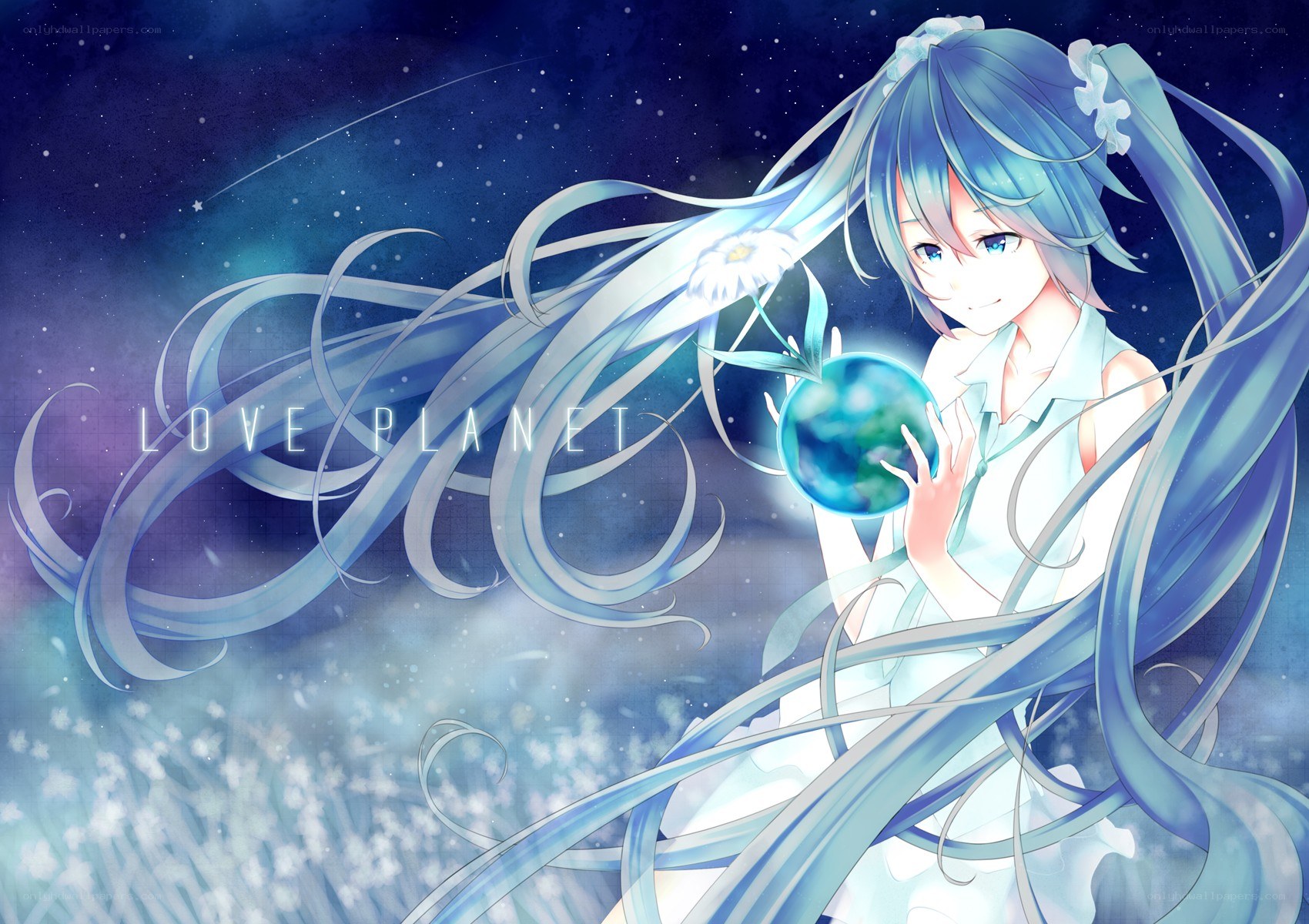 Miku holding a planet
