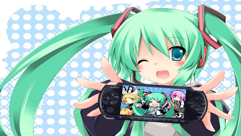 Miku holding a PSP