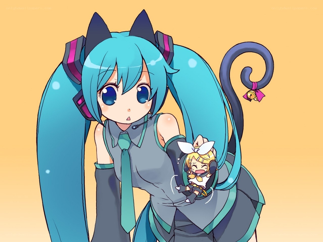 Miku holding a small doll