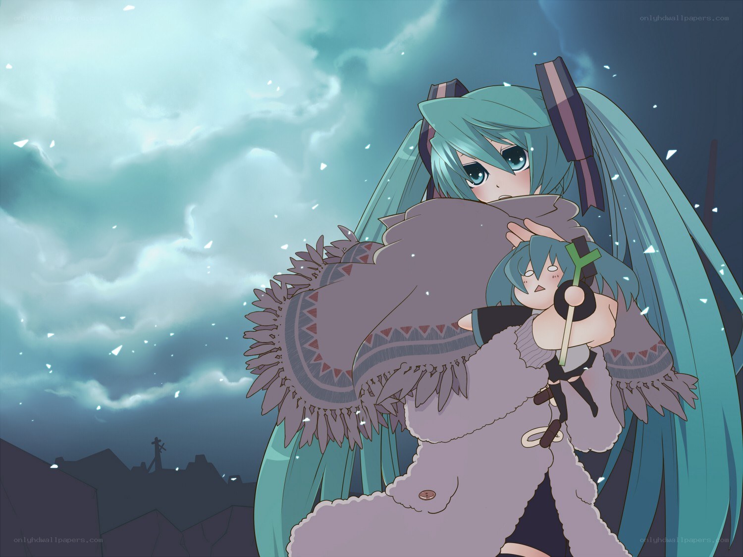 Miku holding a smaller version of herself