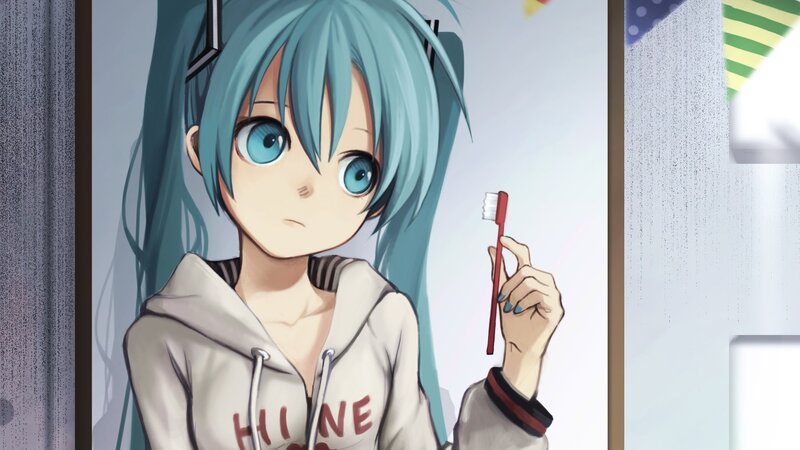 Miku holding a toothbrush