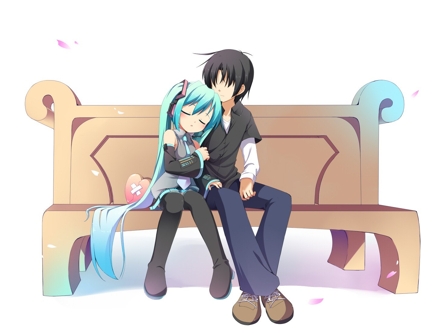 Miku hugging a boy