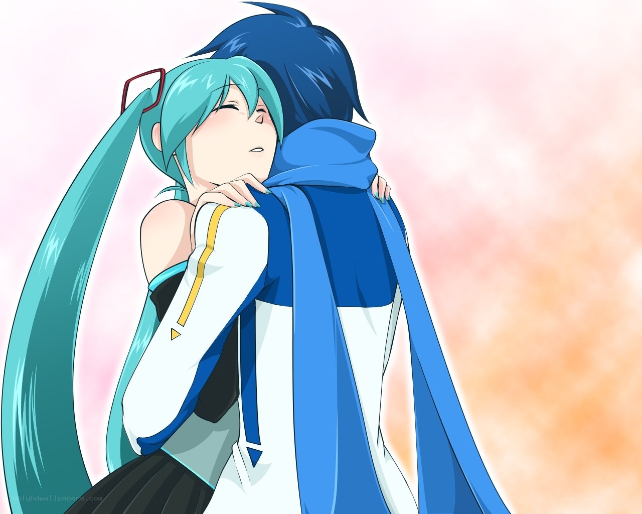 Miku hugging a character
