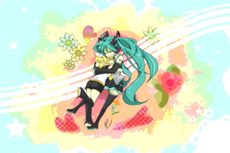 Miku hugging a friend