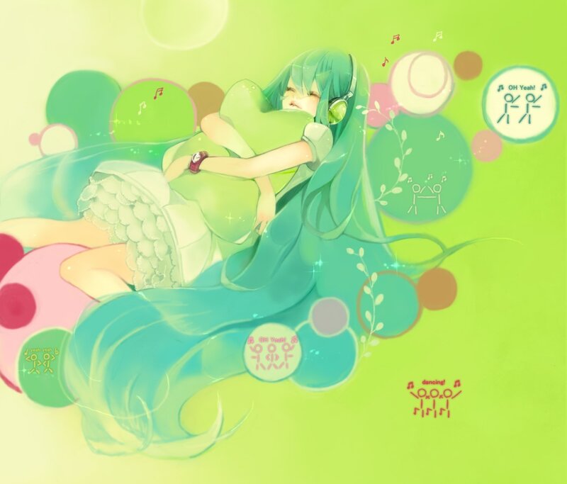 Miku hugging a pillow