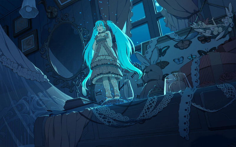 Miku in a blue room
