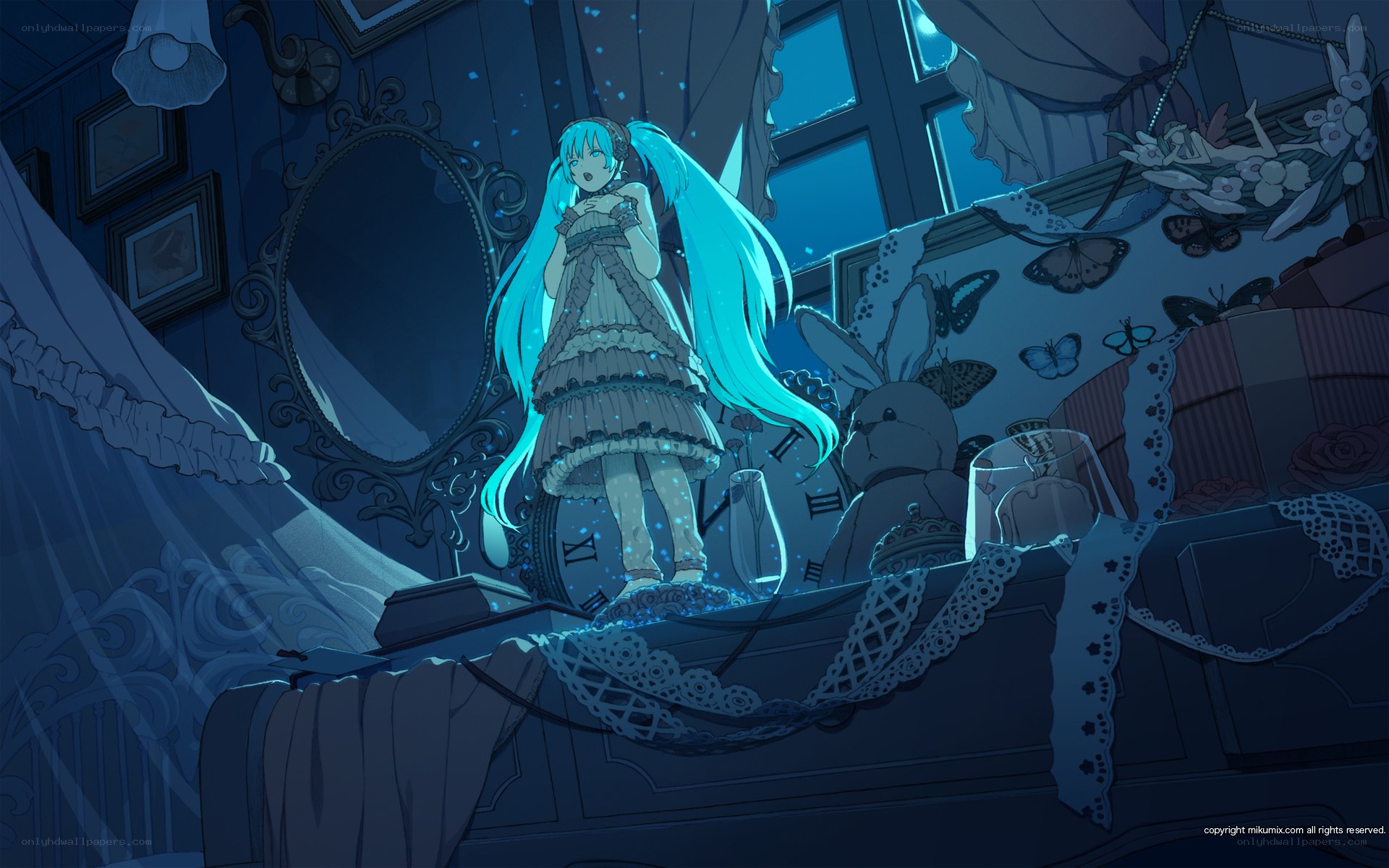 Miku in a blue room
