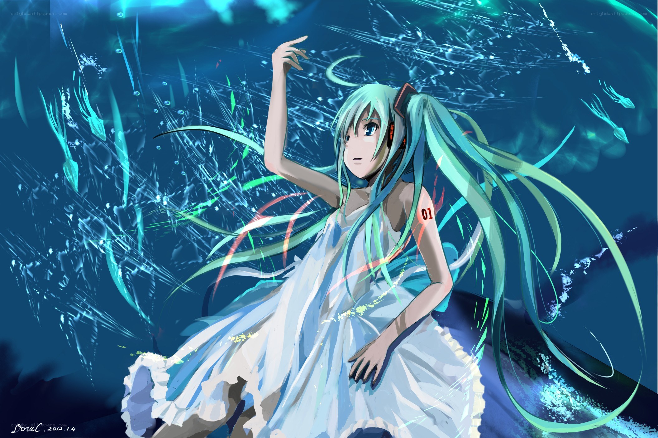 Miku in a blue underwater scene