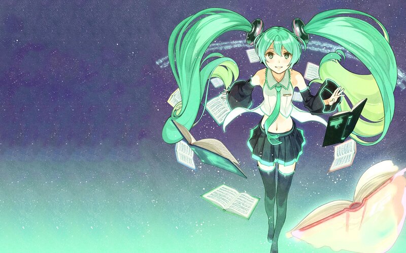 Miku in a book-filled space
