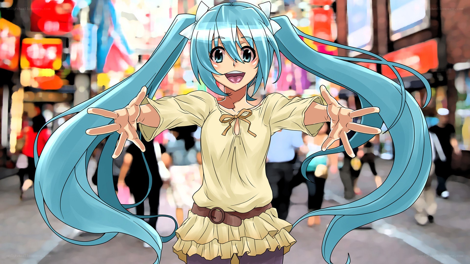 Miku in a busy city