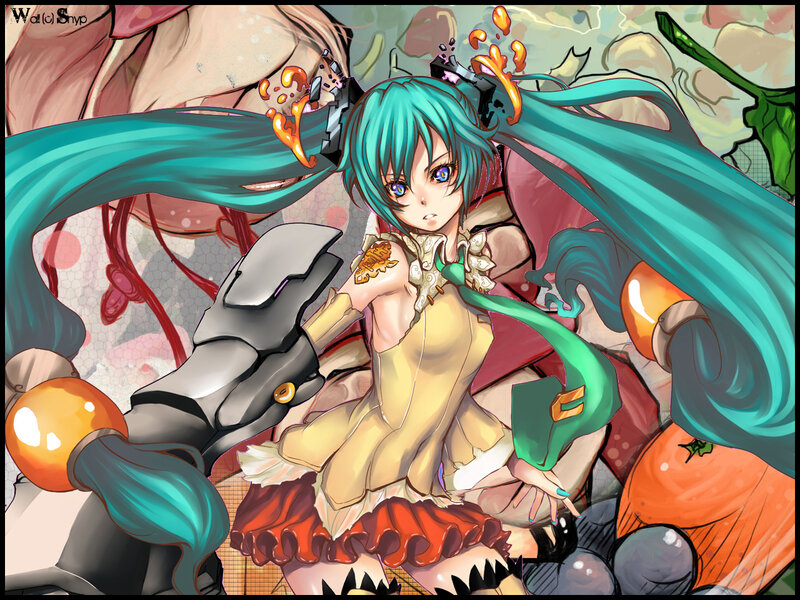 Miku in a chaotic scene