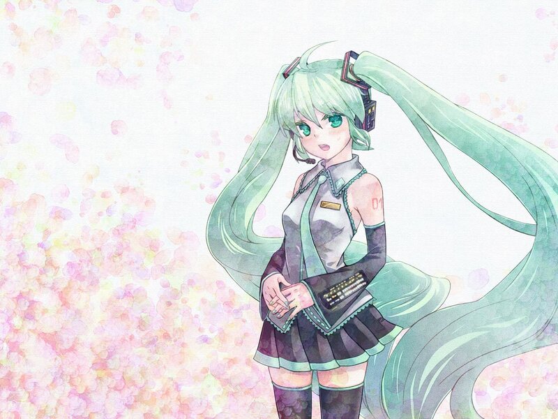 Miku in a cherry blossom field