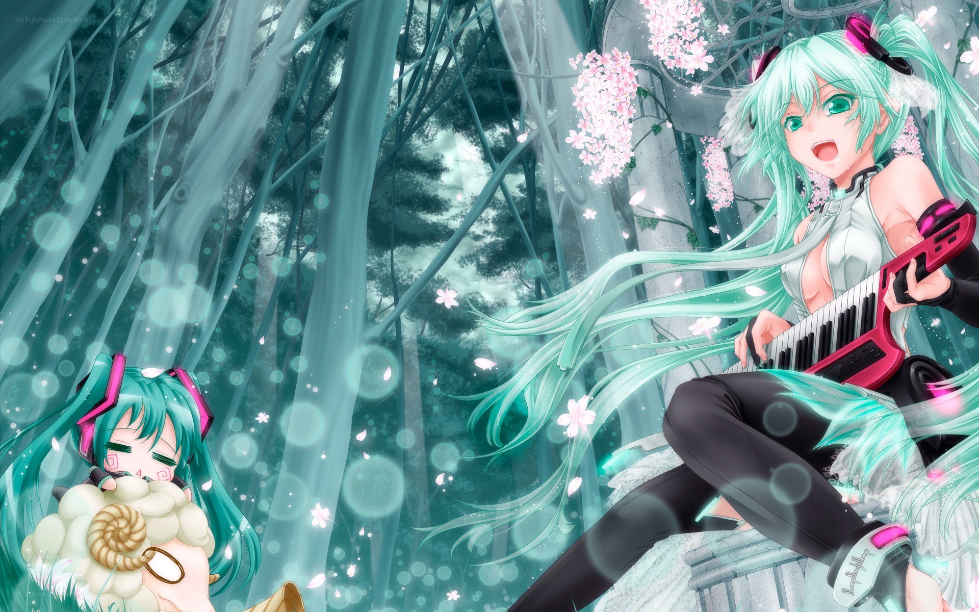 Miku in a cherry blossom forest