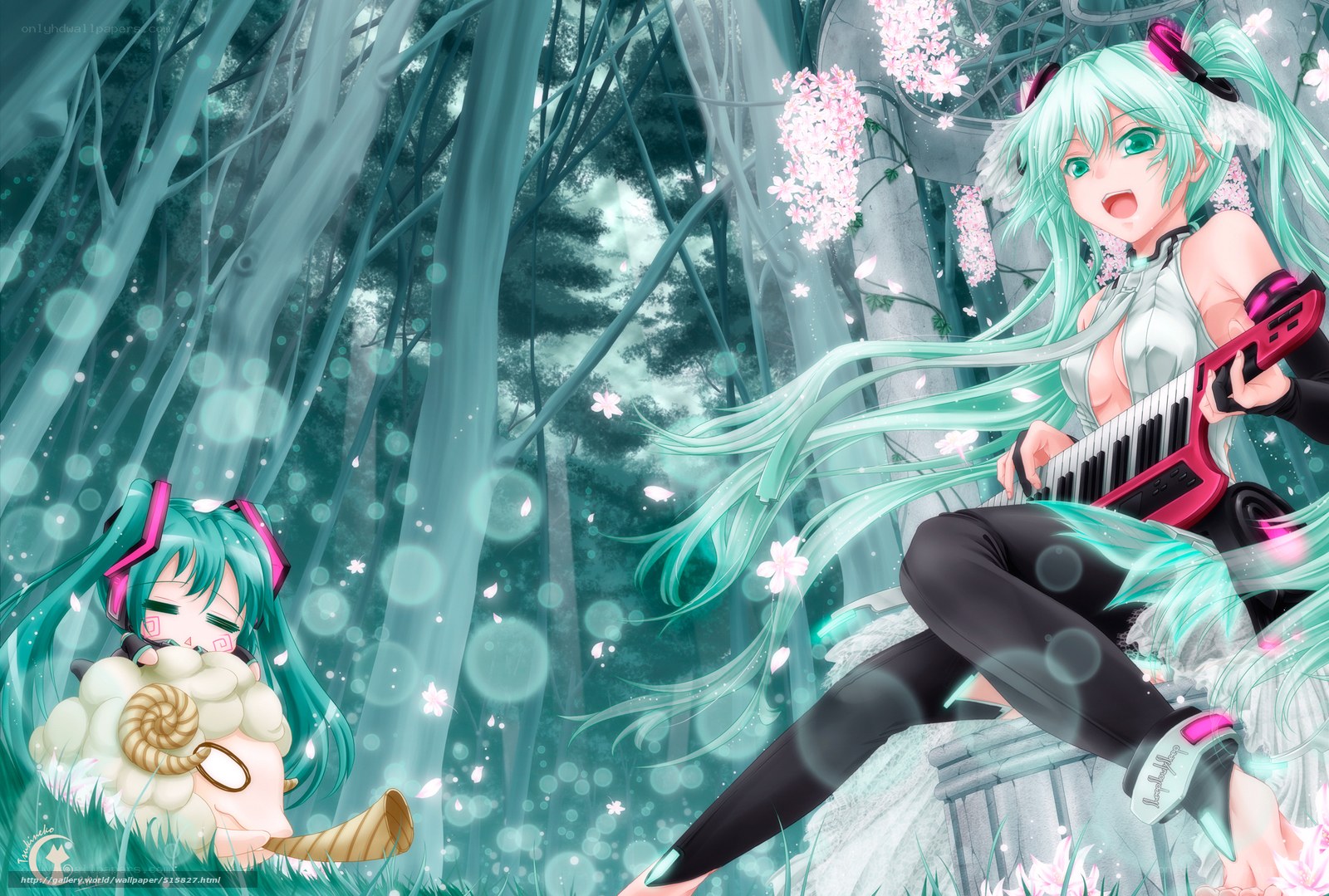 Miku in a cherry blossom forest