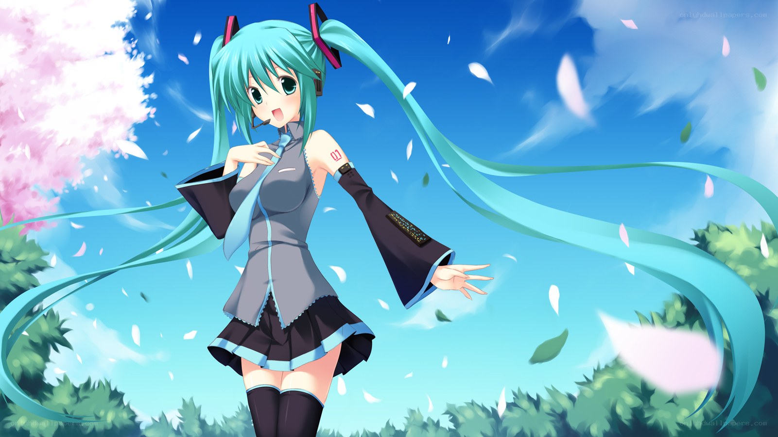 Miku in a cherry blossom garden