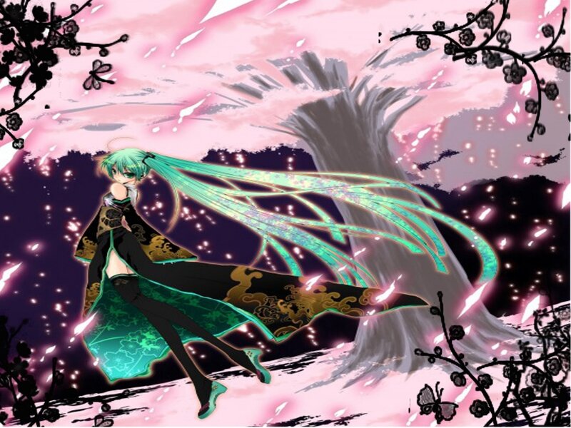 Miku in a cherry blossom storm