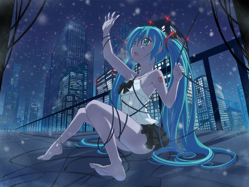 Miku in a city at night