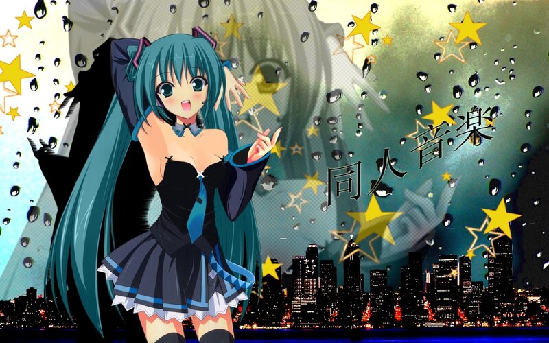 Miku in a city at night