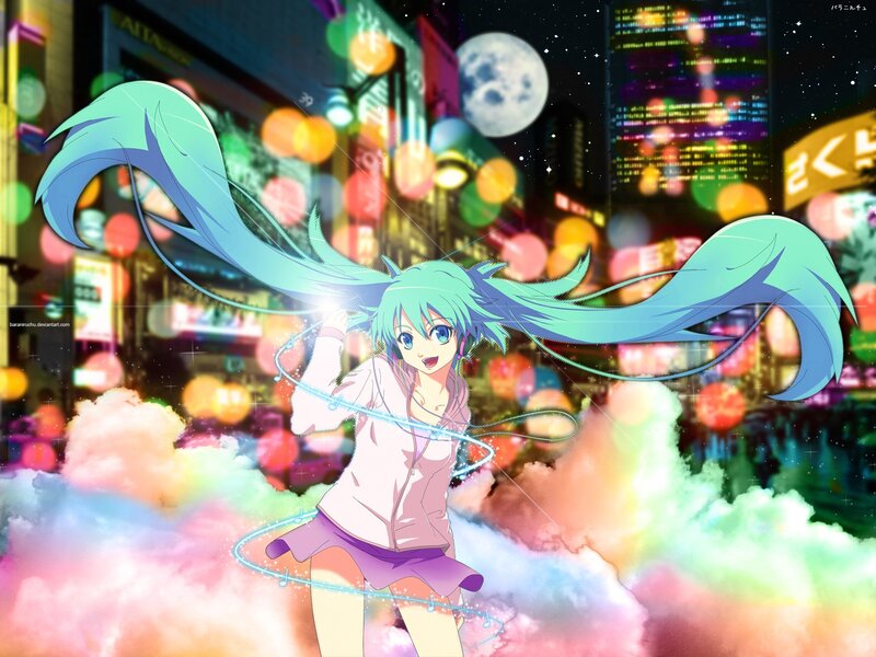 Miku in a city at night