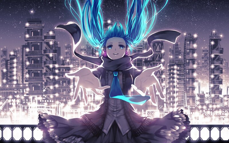 Miku in a city at night