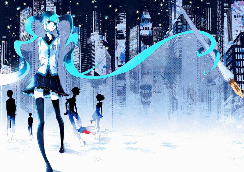 Miku in a city at night