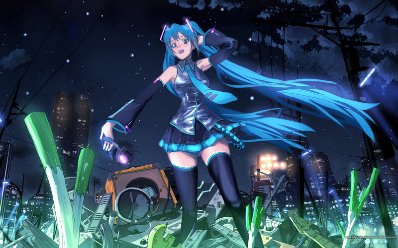 Miku in a city at night