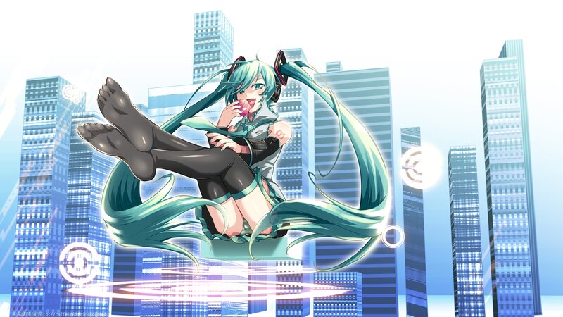 Miku in a cityscape