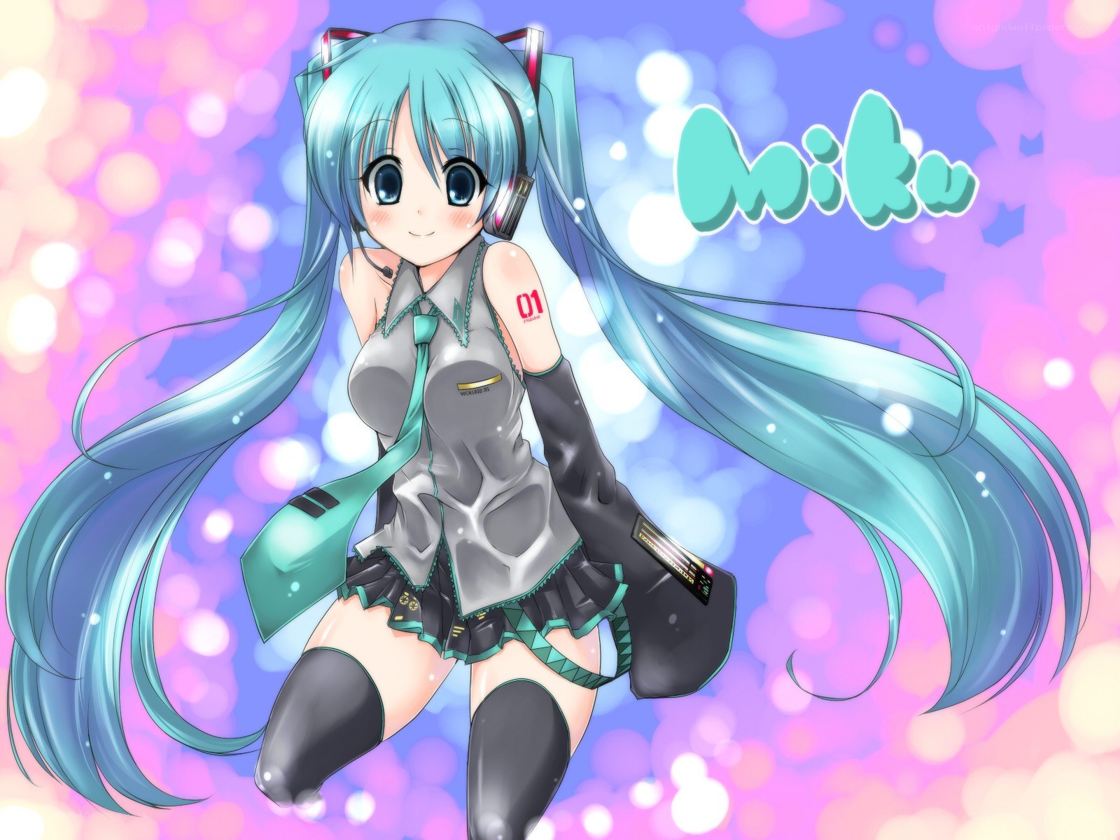 Miku in a colorful background