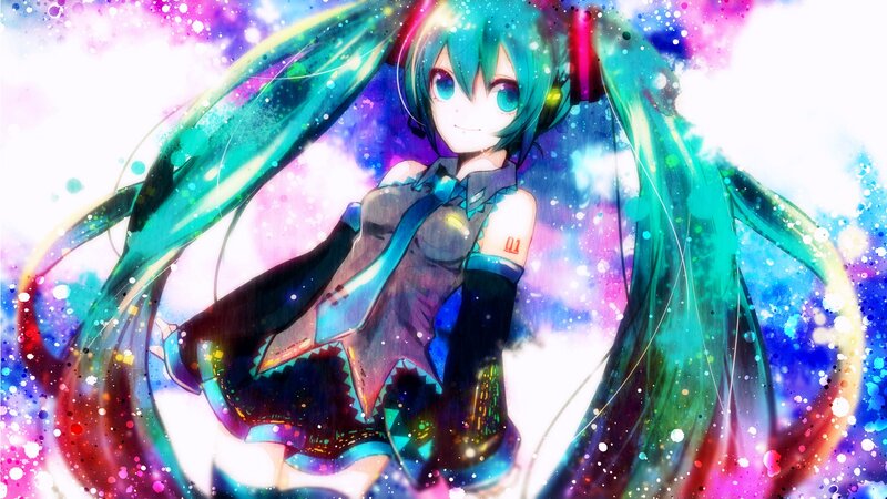 Miku in a colorful galaxy
