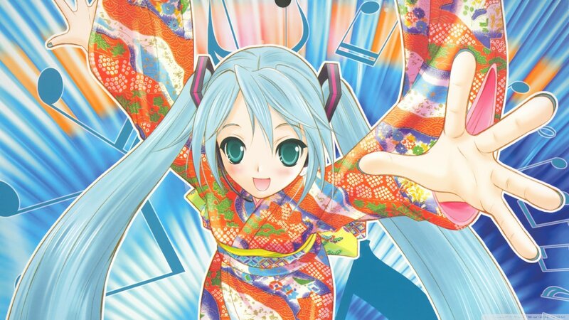 Miku in a colorful kimono