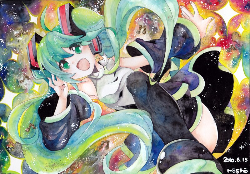 Miku in a colorful swirl