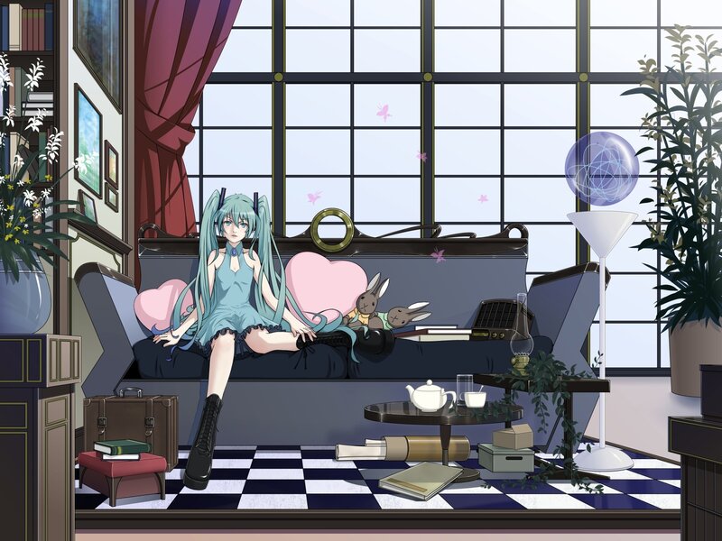 Miku in a cozy living room