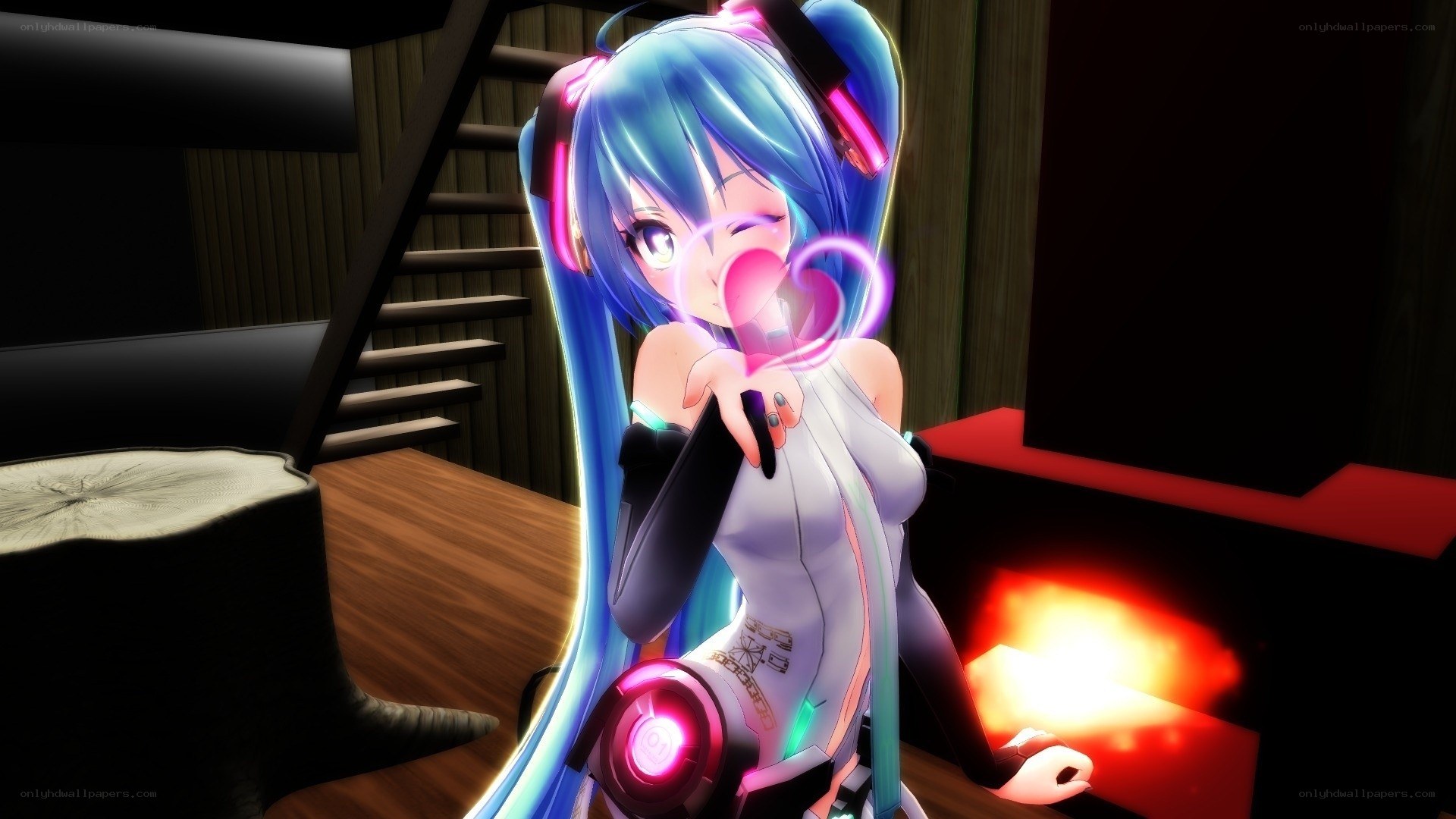 Miku in a cozy room
