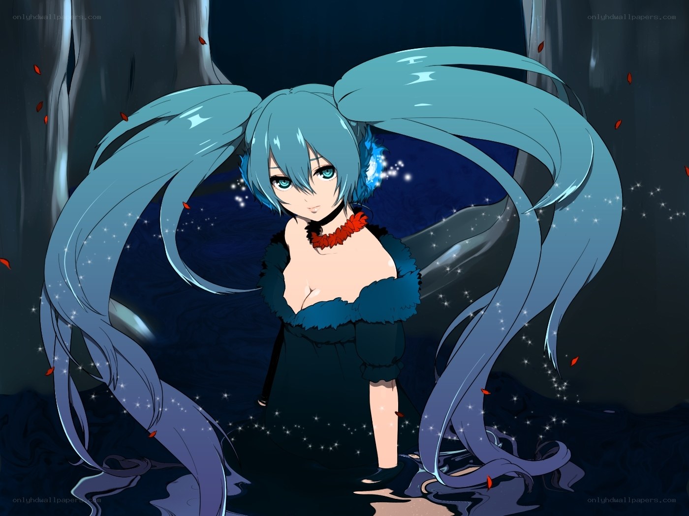 Miku in a dark forest