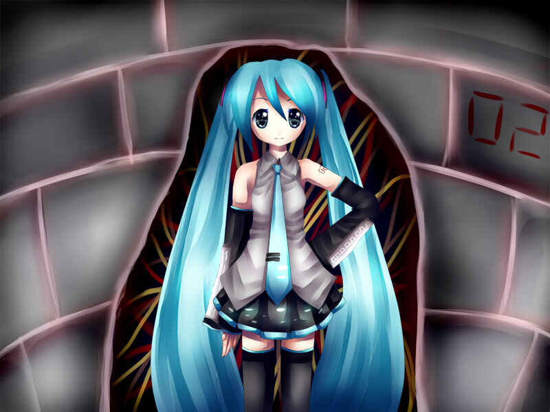 Miku in a dark tunnel
