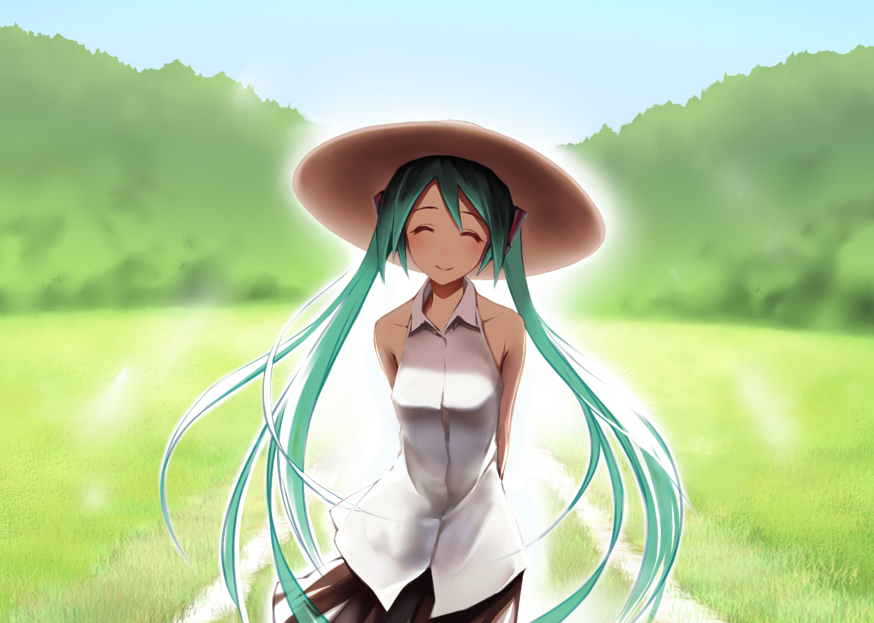 Miku in a field