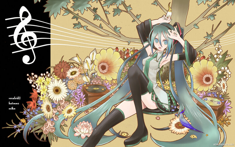Miku in a floral music scene