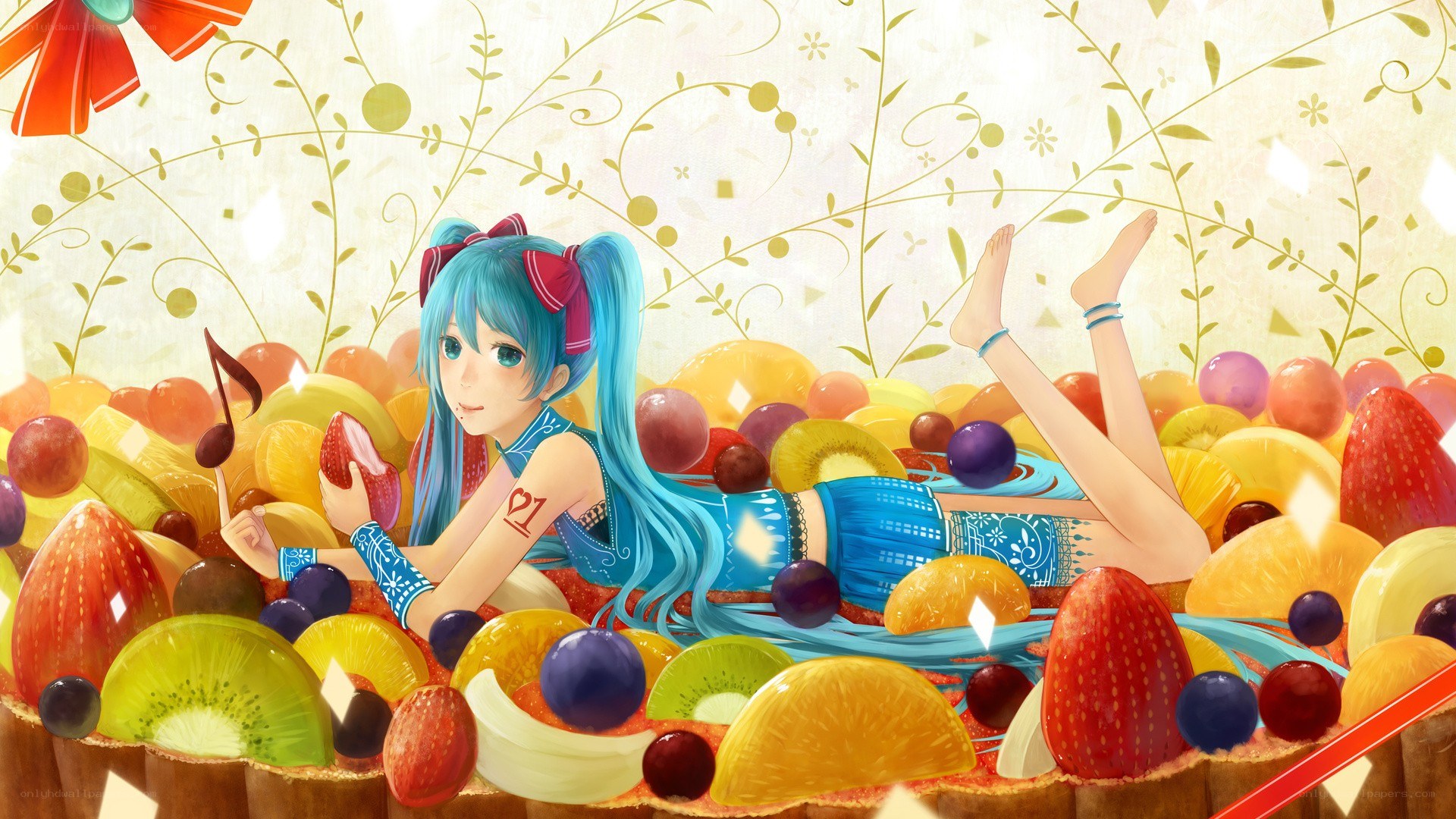 Miku in a fruit-filled scene