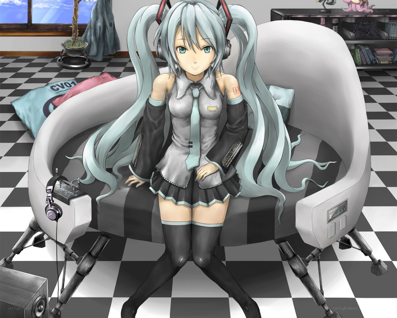Miku in a futuristic chair