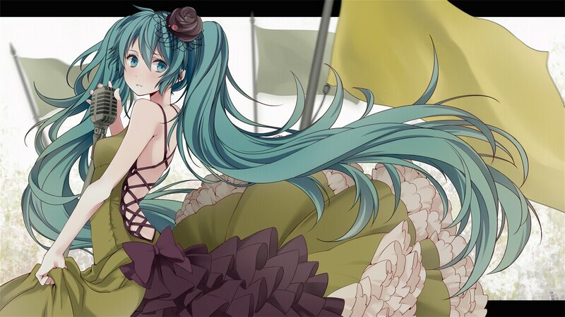 Miku in a green dress