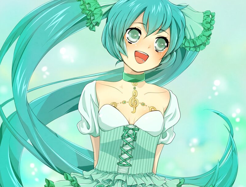 Miku in a green dress