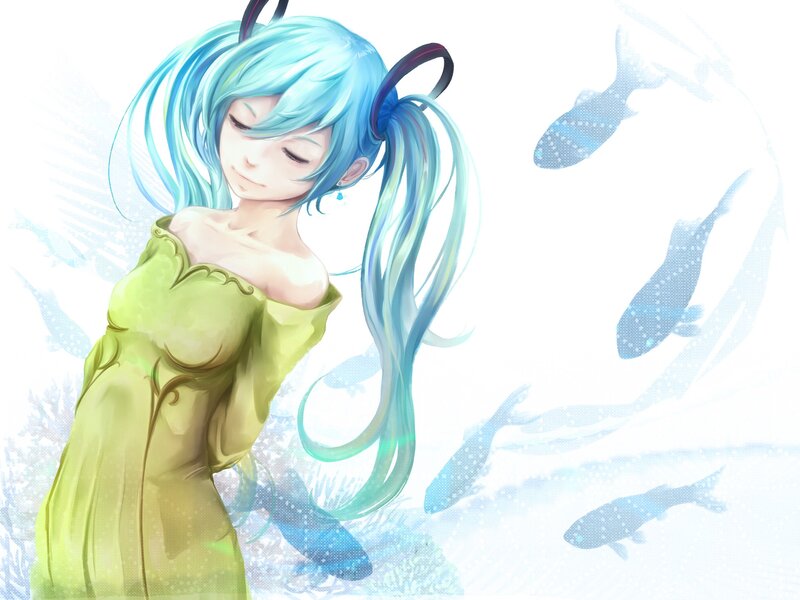 Miku in a green dress