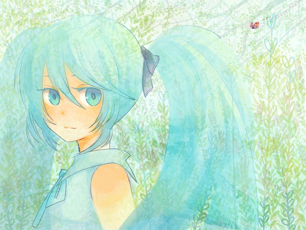 Miku in a green field