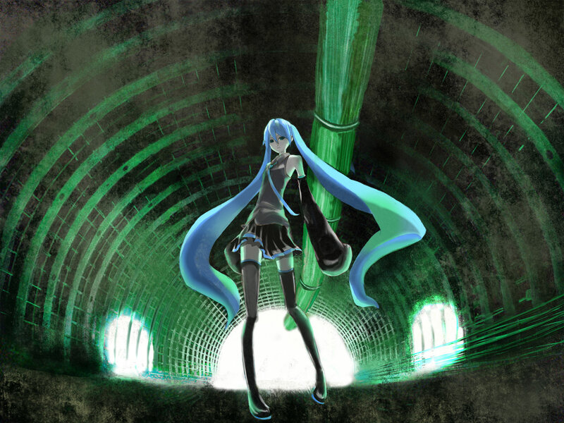 Miku in a green tunnel