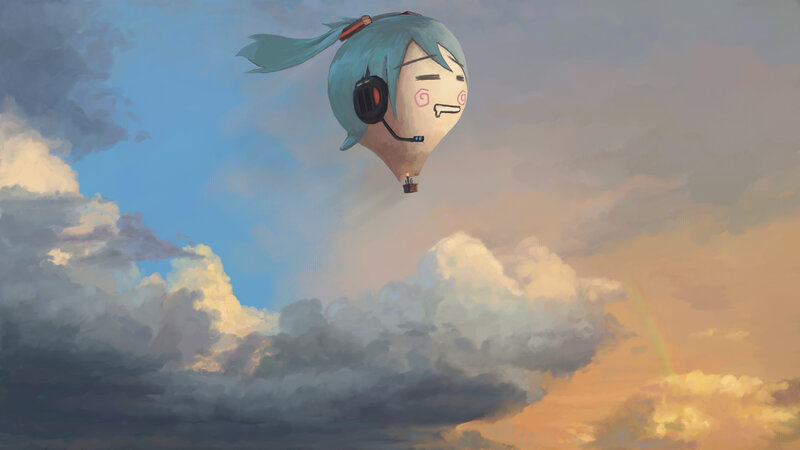 Miku in a hot air balloon