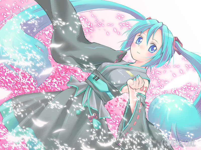 Miku in a kimono with cherry blossoms