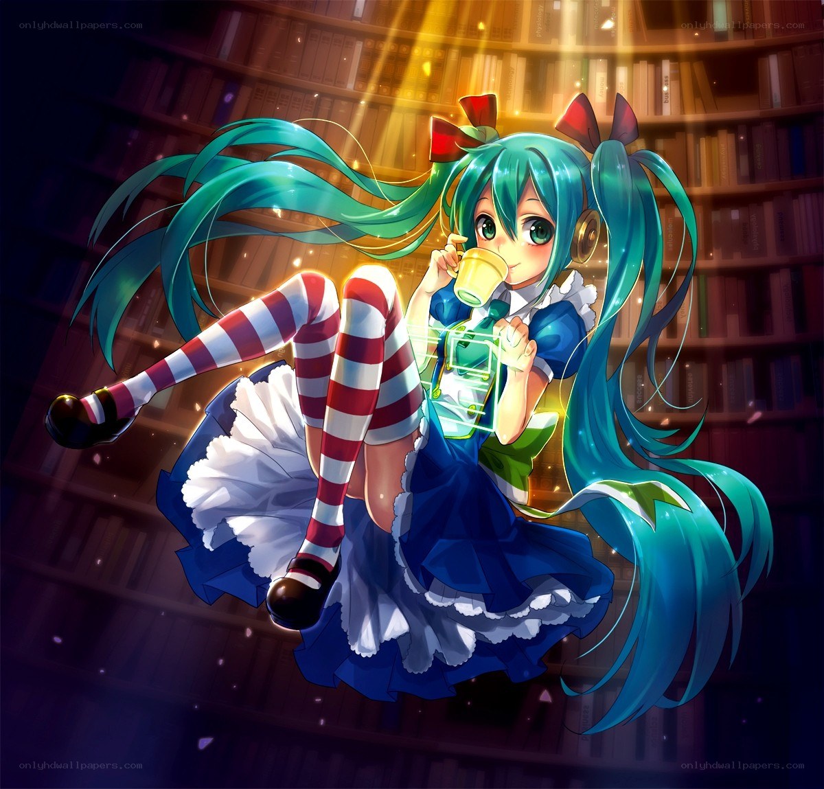 Miku in a library