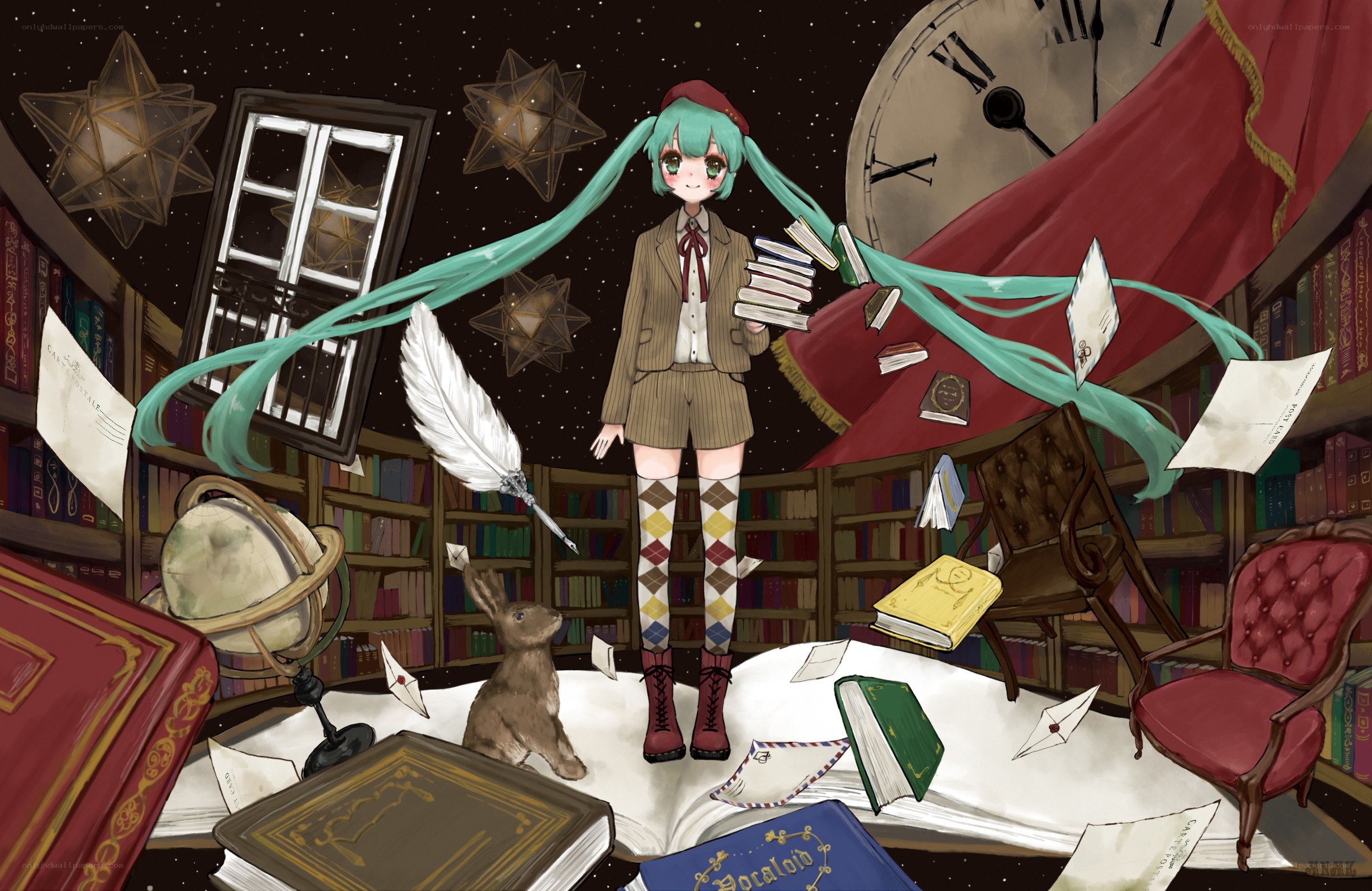 Miku in a magical library