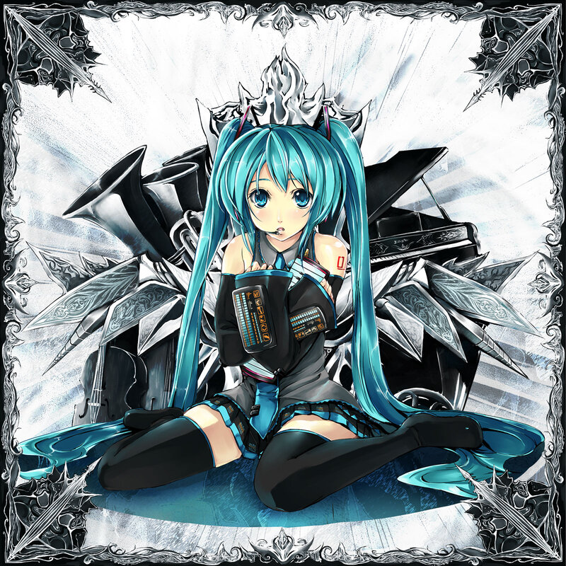 Miku in a mechanical throne